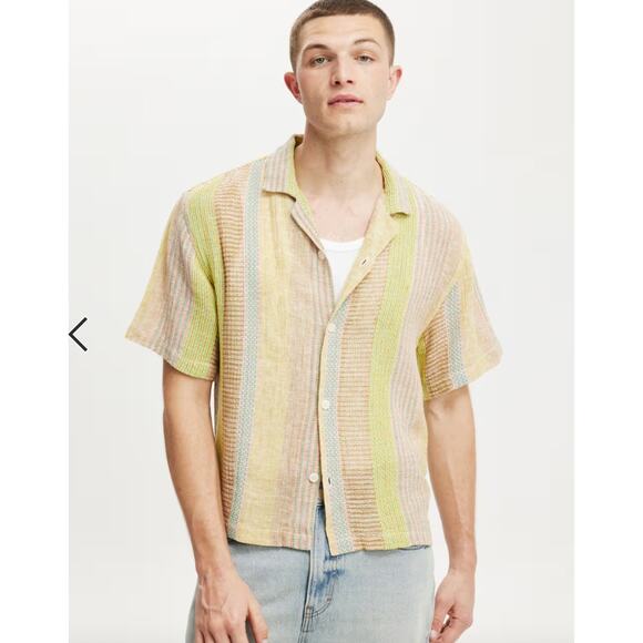 NWT Cotton On Striped Woven Button Front Shirt Size L Relaxed Fit - Picture 10 of 11